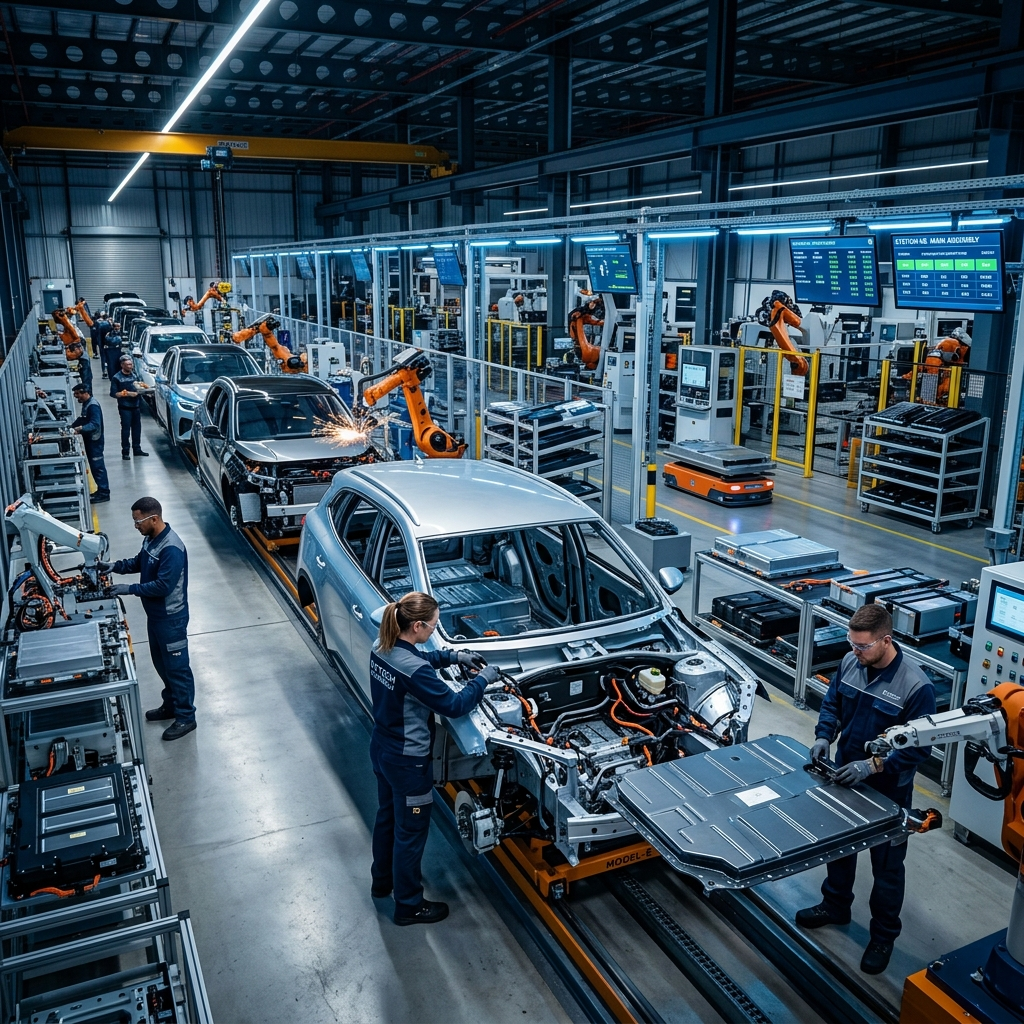 Inside the EMOSAF electric vehicle SKD assembly line at Kribi Industrial Zone